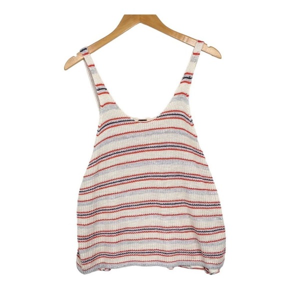Free People Orange Gray Stripe Sailor Knit Crochet Tank in Cream Size Small - Picture 1 of 6